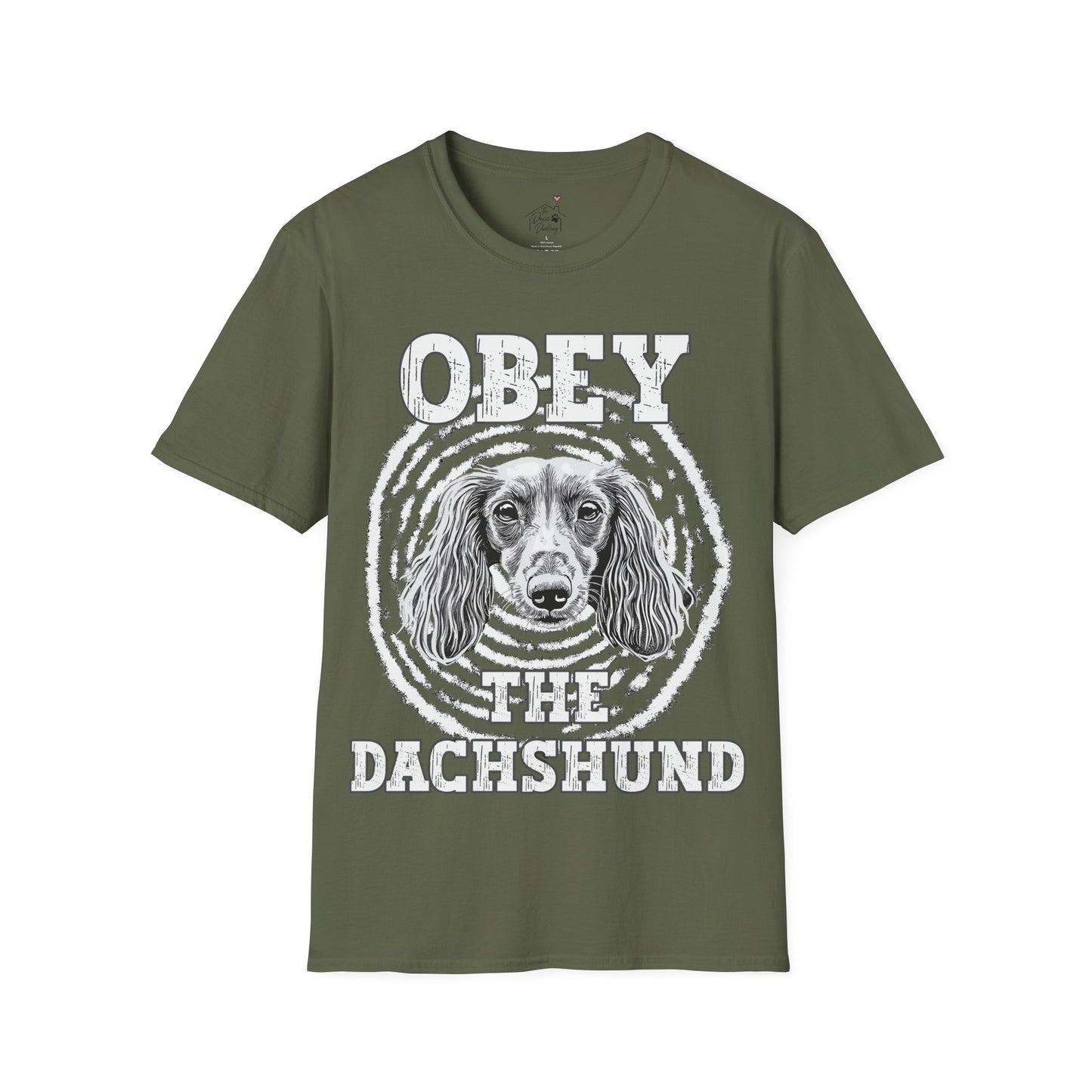 "Obey" Long-Haired Dachshund Unisex Softstyle T-Shirt