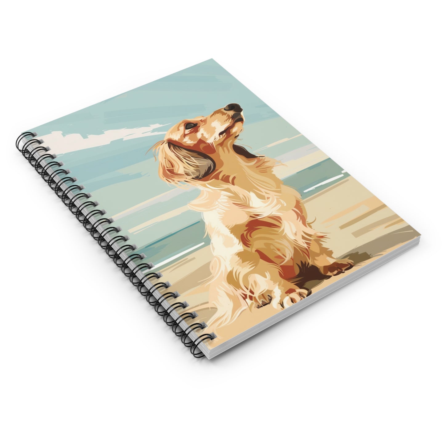 "Ocean Breeze" Cream-Colored Long-Haired Dachshund Ruled Line Spiral Notebook
