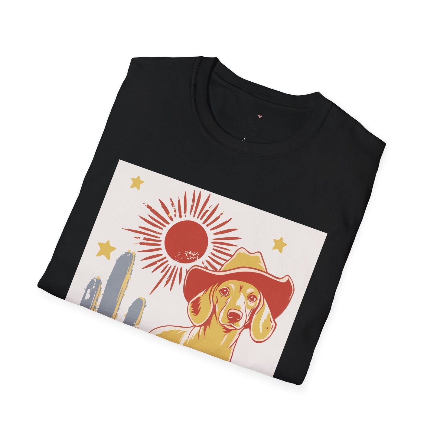 "Sunny Cowboy" Tan Smooth-Haired Dachshund Unisex Softstyle T-Shirt