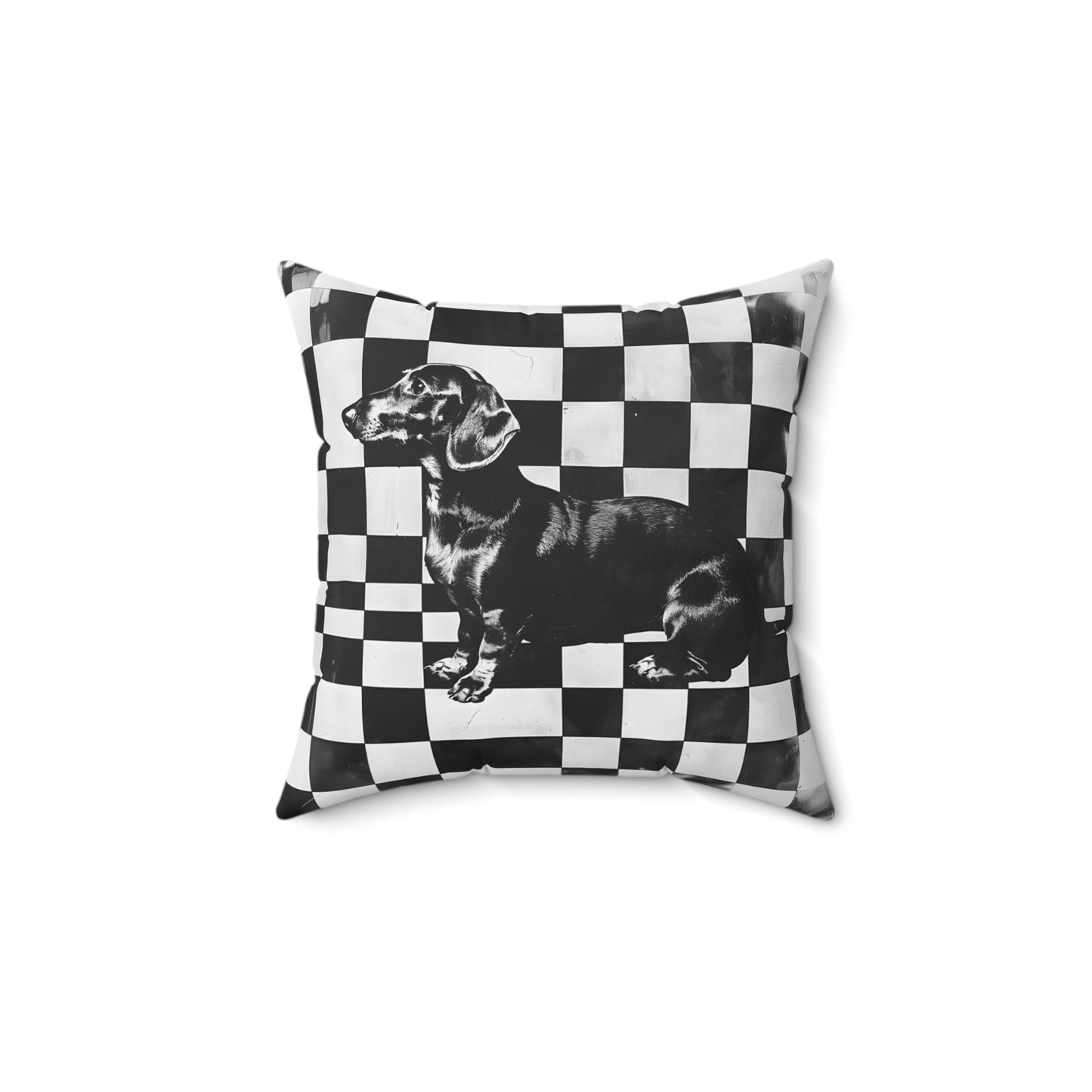 "Chequerboard" Smooth-Haired Dachshund Square Throw Pillow