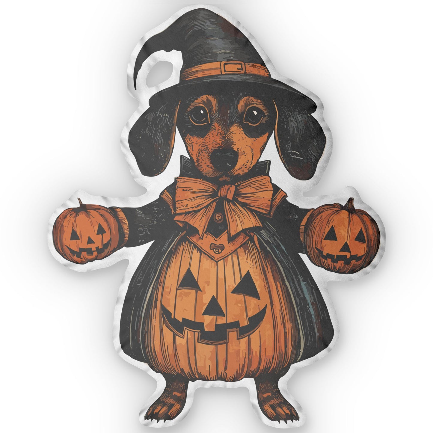 #16 Vintage Halloween Inspired Black & Tan Smooth-Haired Dachshund Custom Shaped Pillow