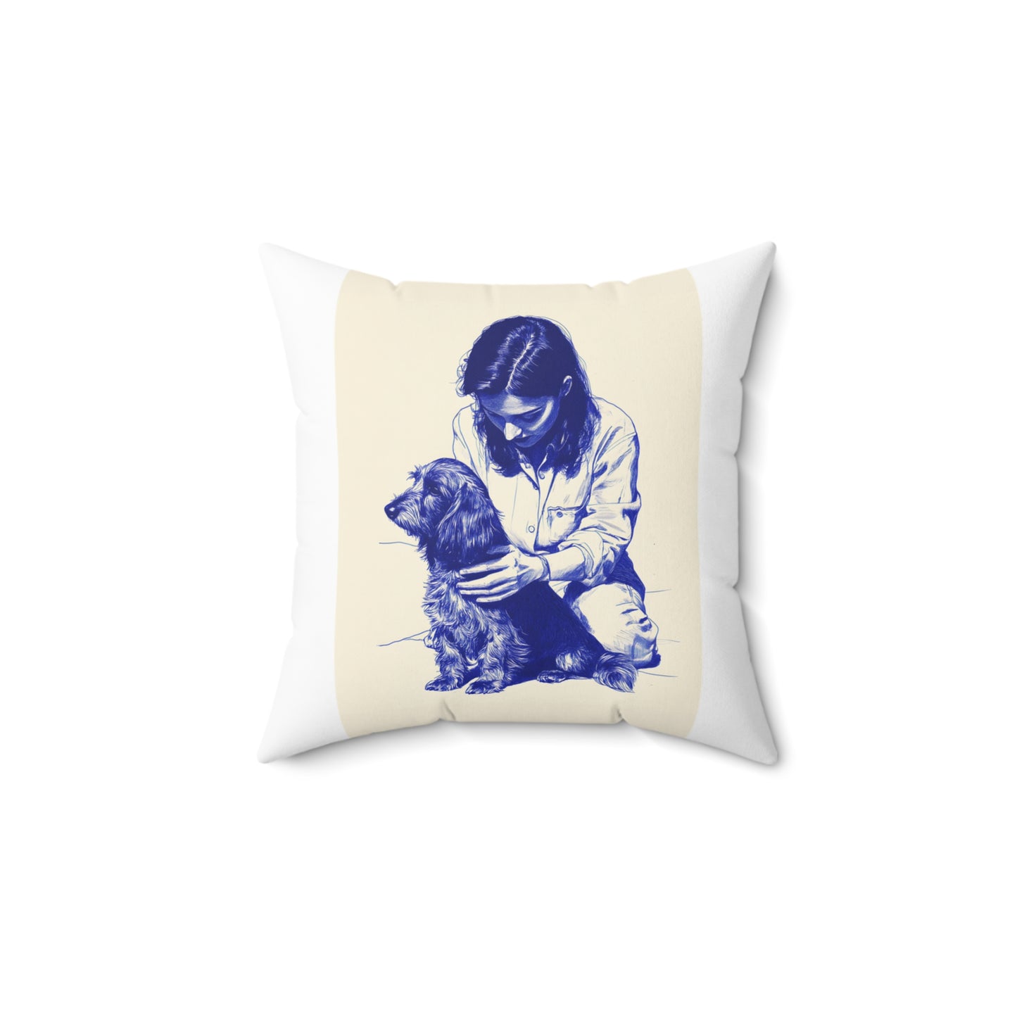 "Girl and Her Dachshund" Wire-Haired Dachshund Square Throw Pillow