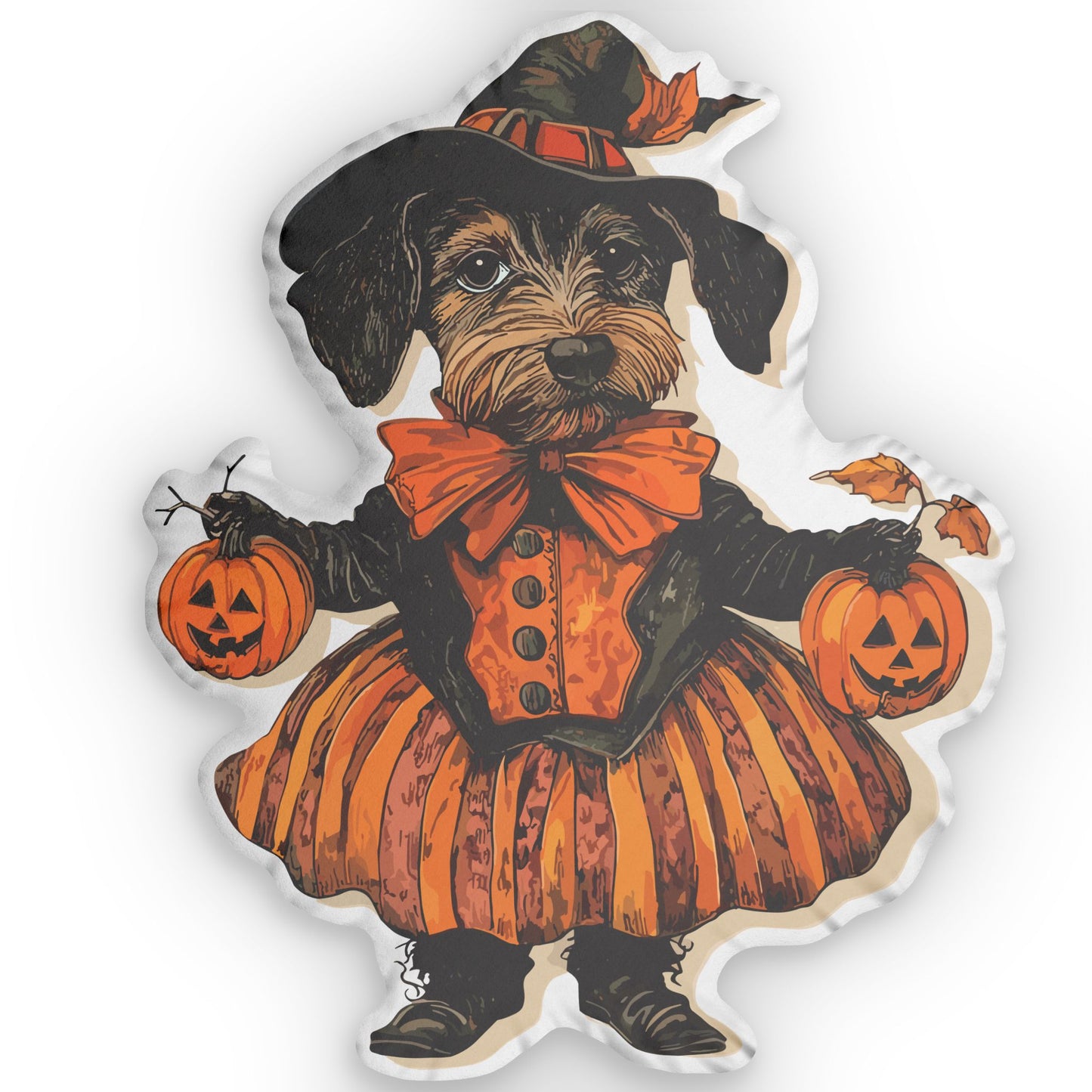 #33 Vintage Halloween Inspired Wire-Haired Dachshund Custom Shaped Pillow
