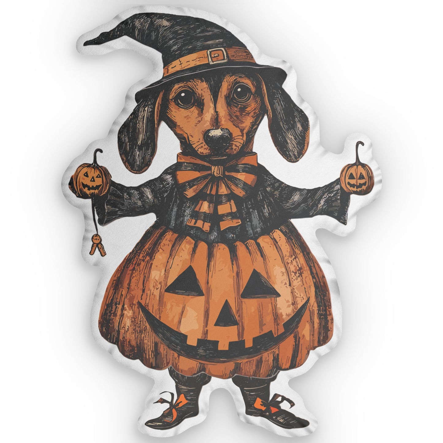 #14 Vintage Halloween Inspired Tan Smooth-Haired Dachshund Custom Shaped Pillow
