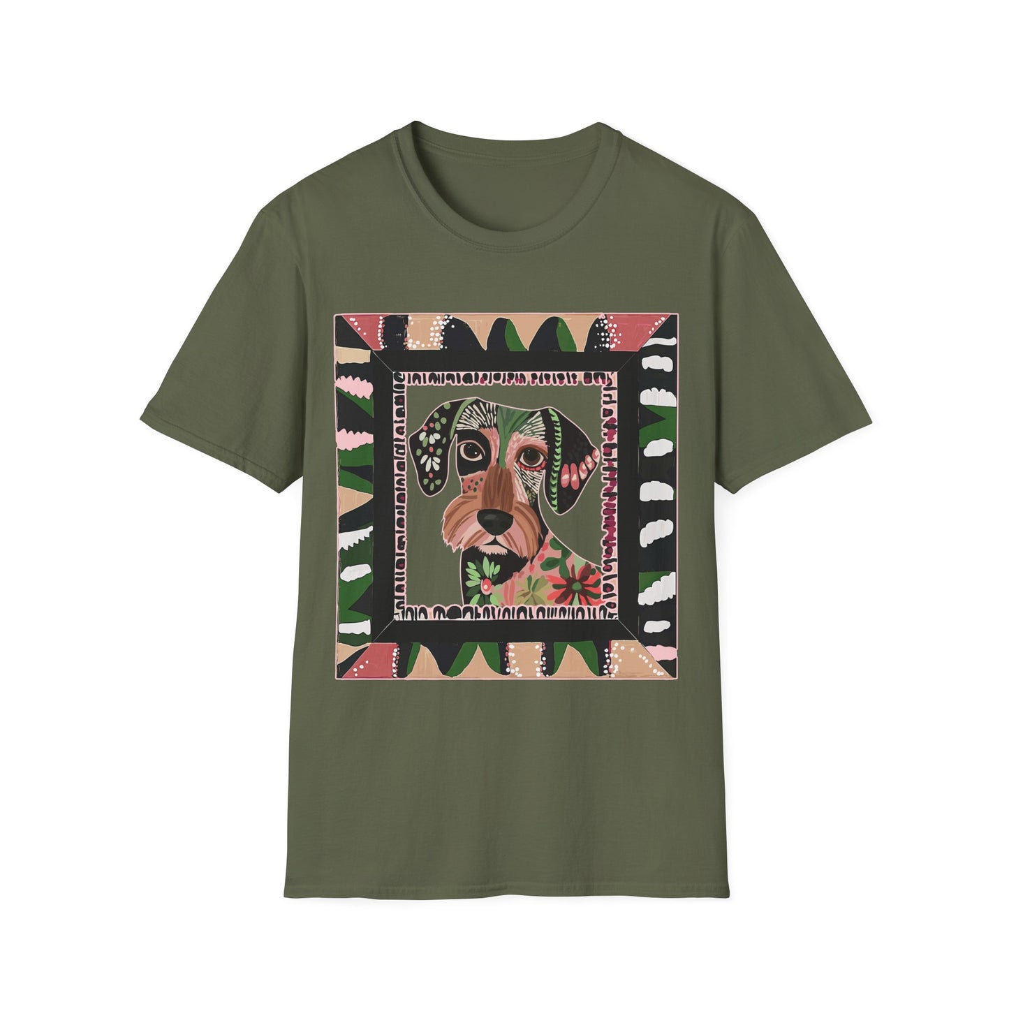 "Wired Wacky Frame" Wire-Haired Dachshund Unisex Softstyle T-Shirt
