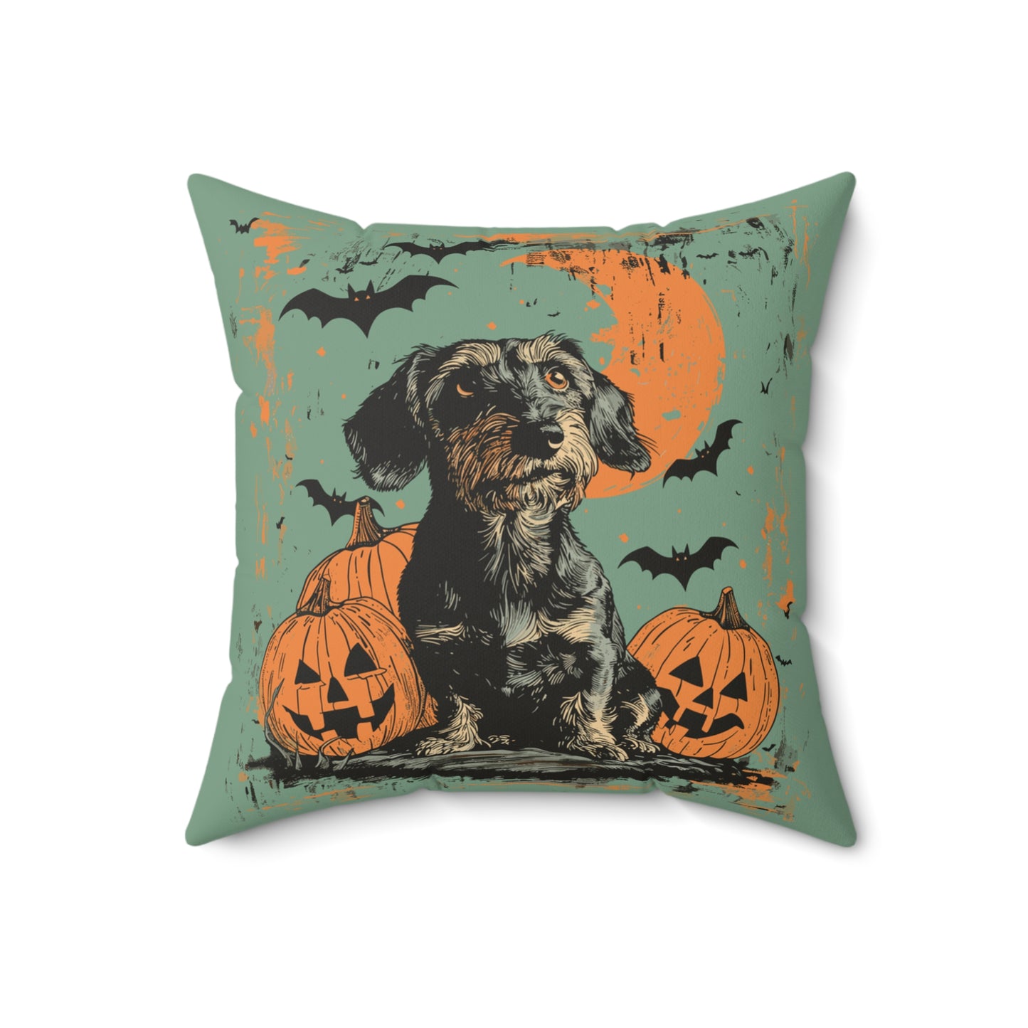 #34 Halloween Inspired Wire-Haired Dachshund Throw Pillow