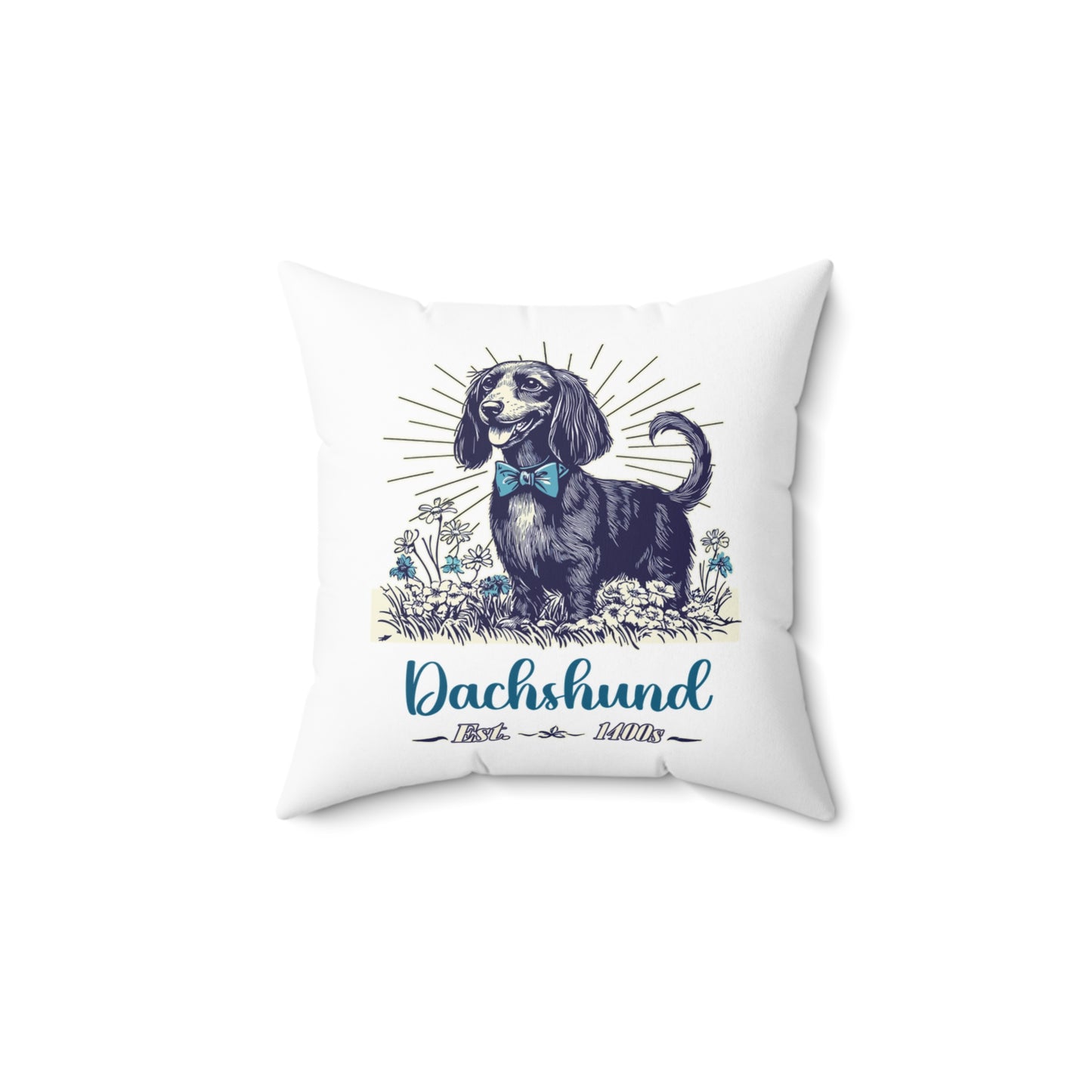 "Circa" Long-Haired Dachshund Square Throw Pillow