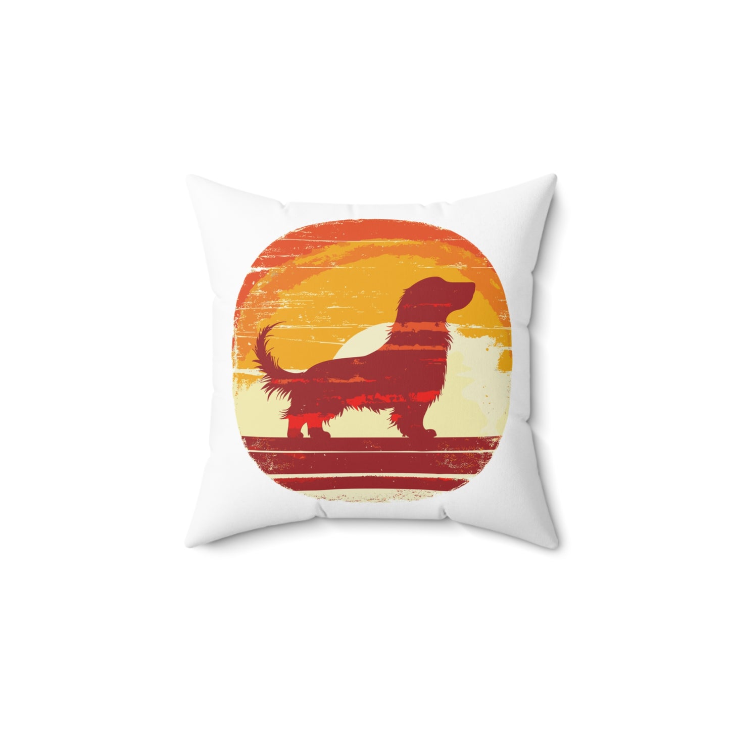 "The Long Sunset" Long-Haired Dachshund Square Throw Pillow