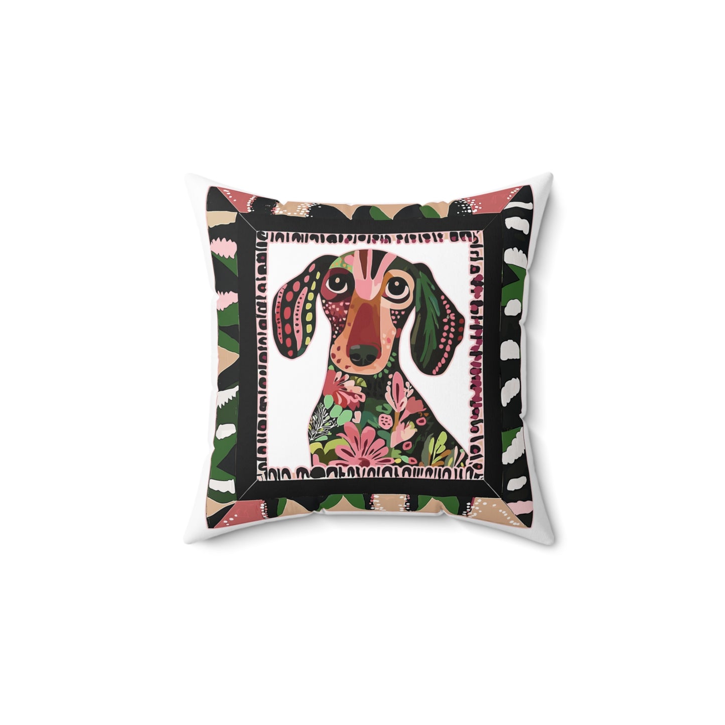 "Smooth Wacky Frame" Smooth-Haired Dachshund Square Throw Pillow