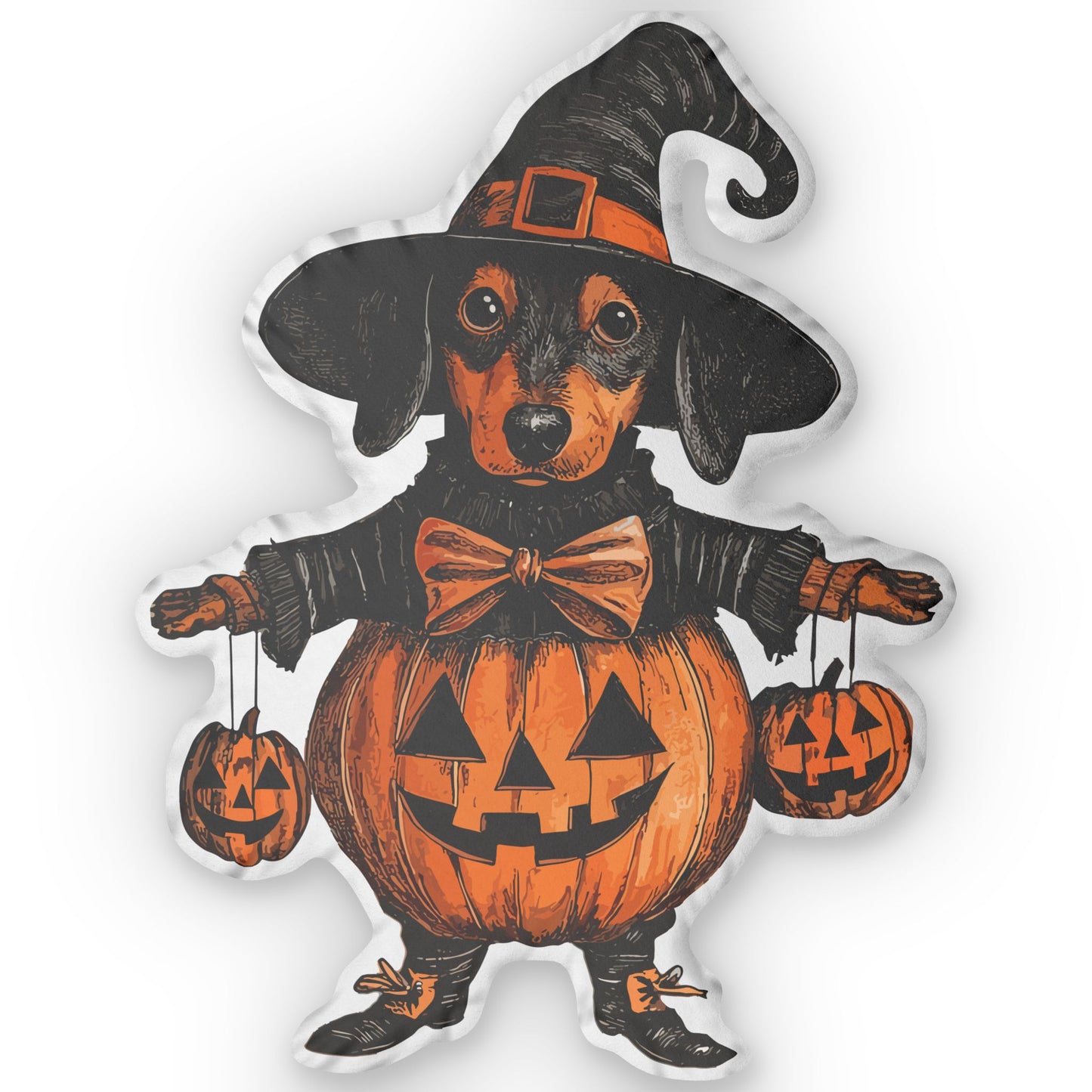 #2 Vintage Halloween Inspired Black & Tan Smooth-Haired Dachshund Custom Shaped Pillow