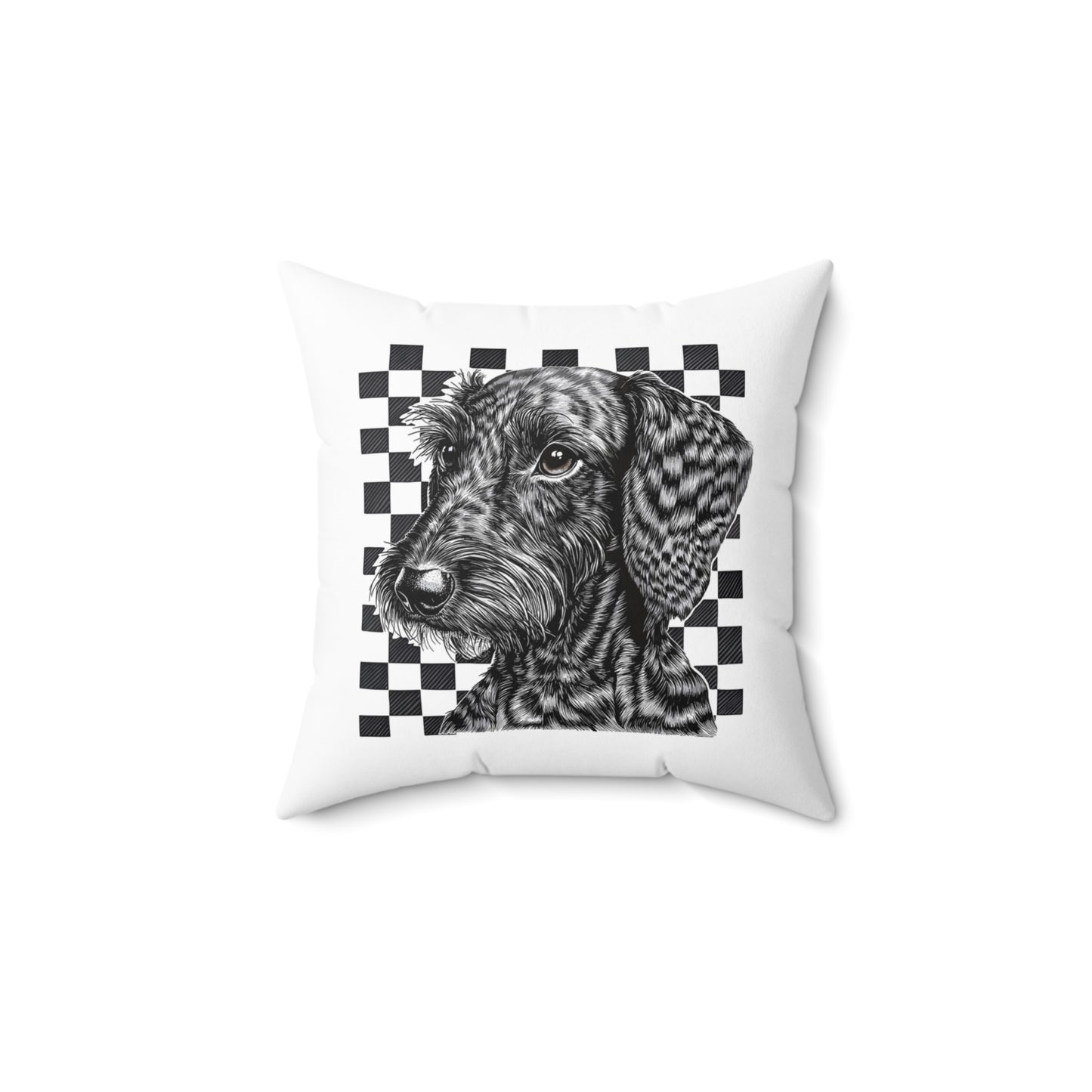 "Wired Check" Wire-Haired Dachshund Square Throw Pillow