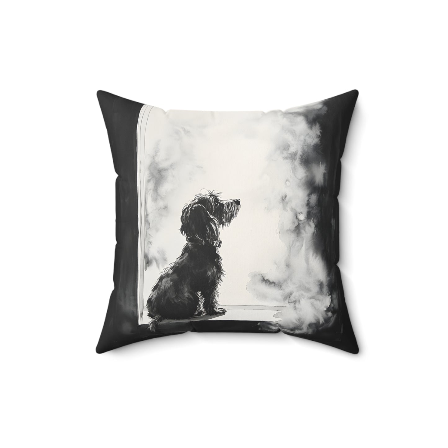 "Window Pane" Wire-Haired Dachshund Square Throw Pillow