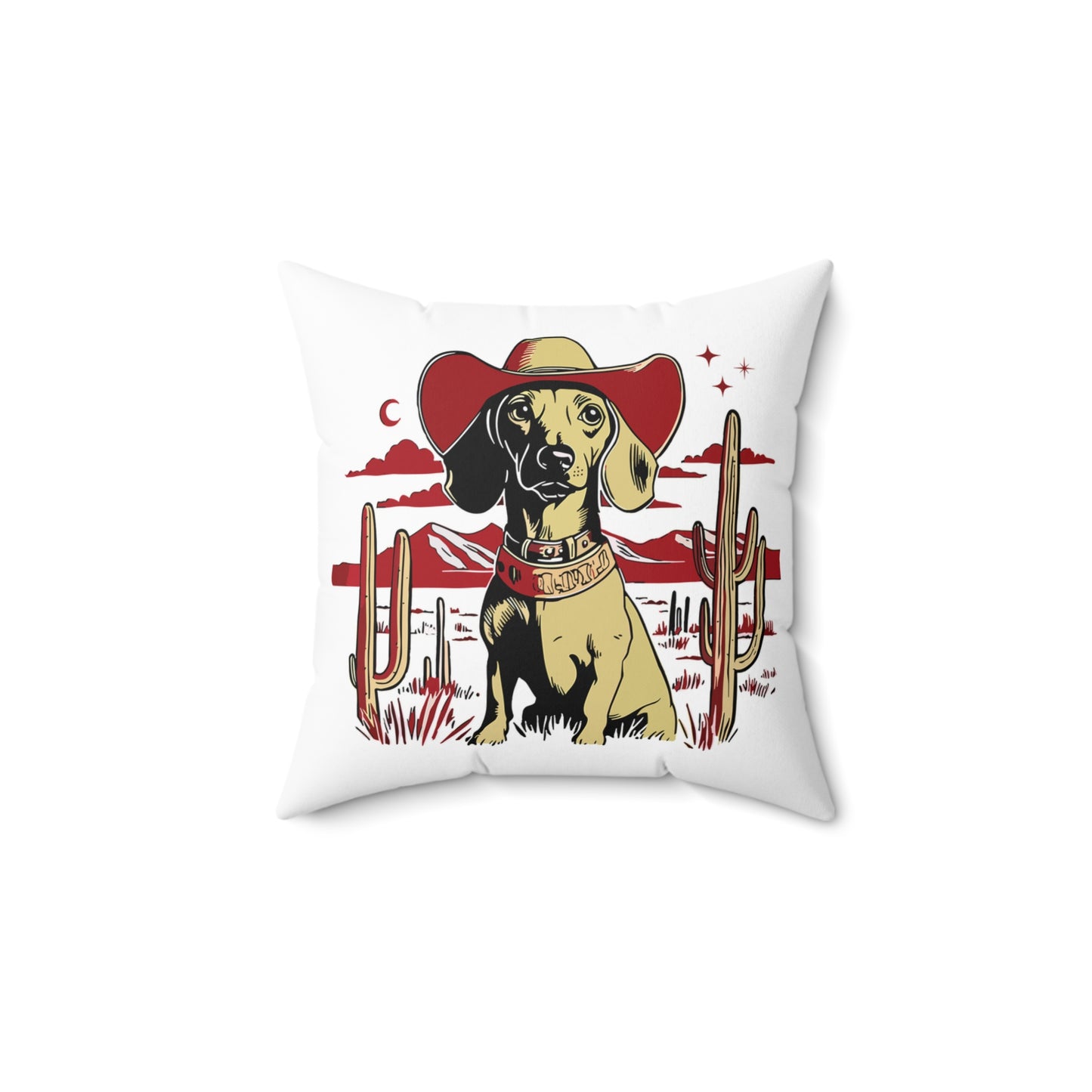 "Space Cowboy" Smooth-Haired Dachshund Square Throw Pillow