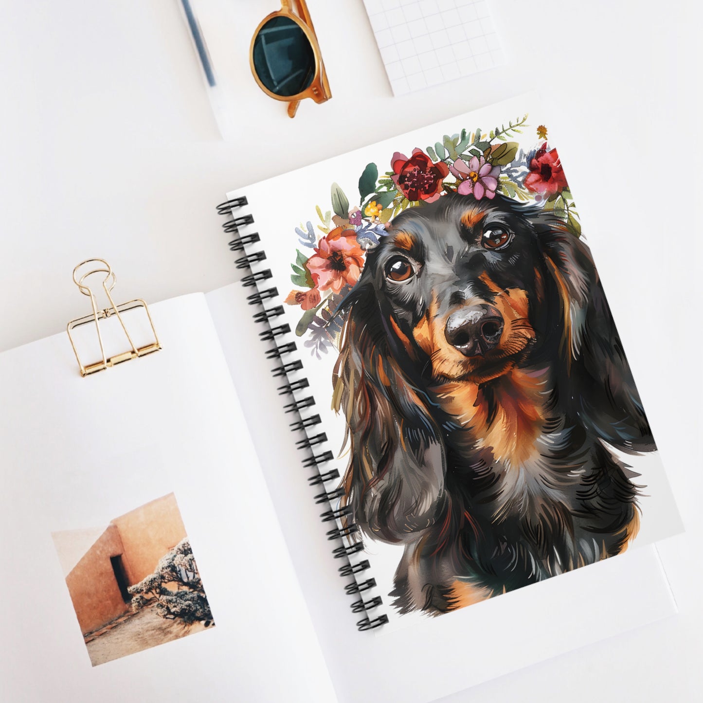 "Soft" Black & Tan Long-Haired Dachshund Ruled Line Spiral Notebook