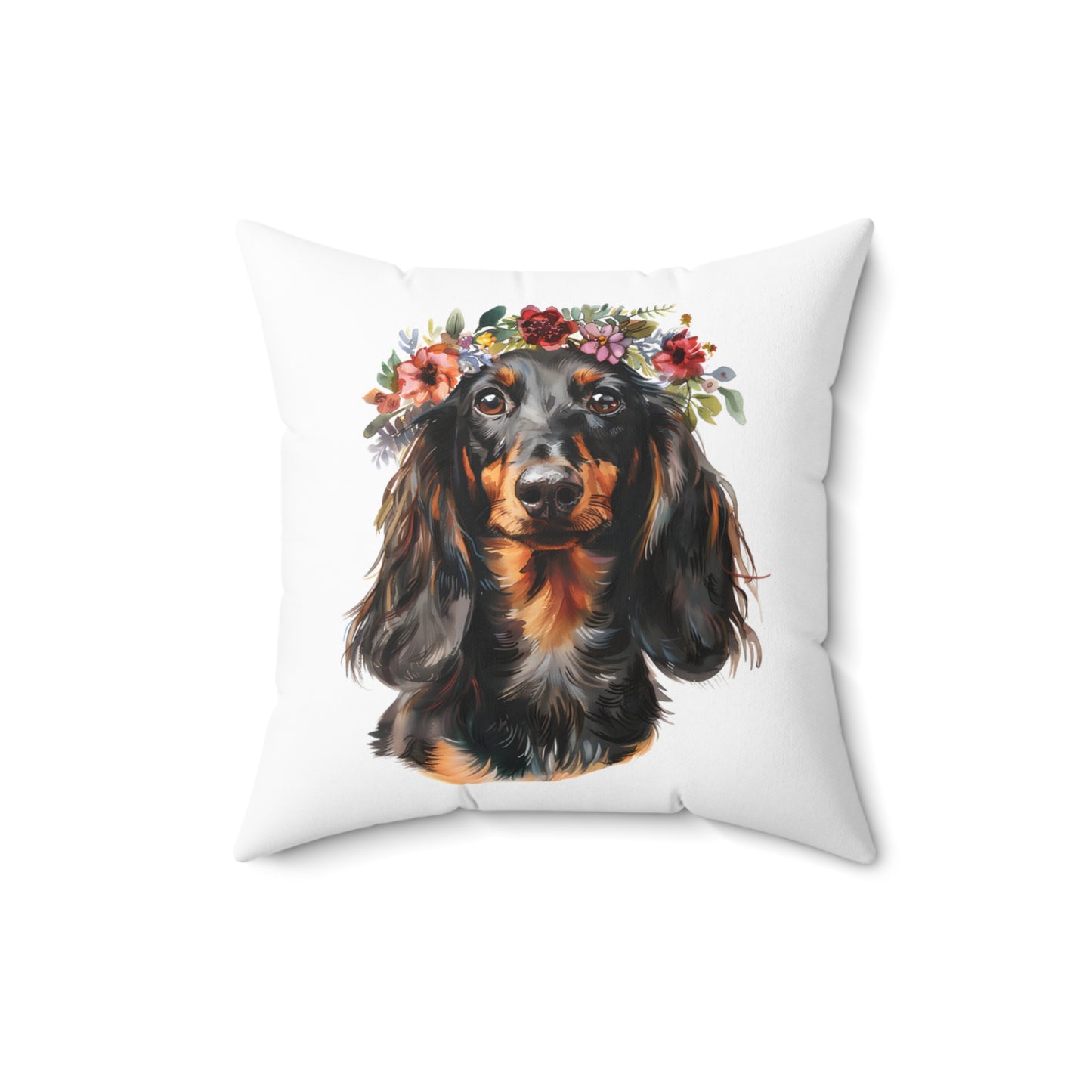 "Soft" Black & Tan Long-Haired Dachshund Square Throw Pillow