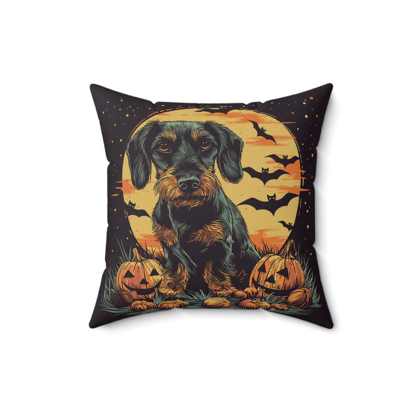 #38 Halloween Inspired Wire-Haired Dachshund Throw Pillow