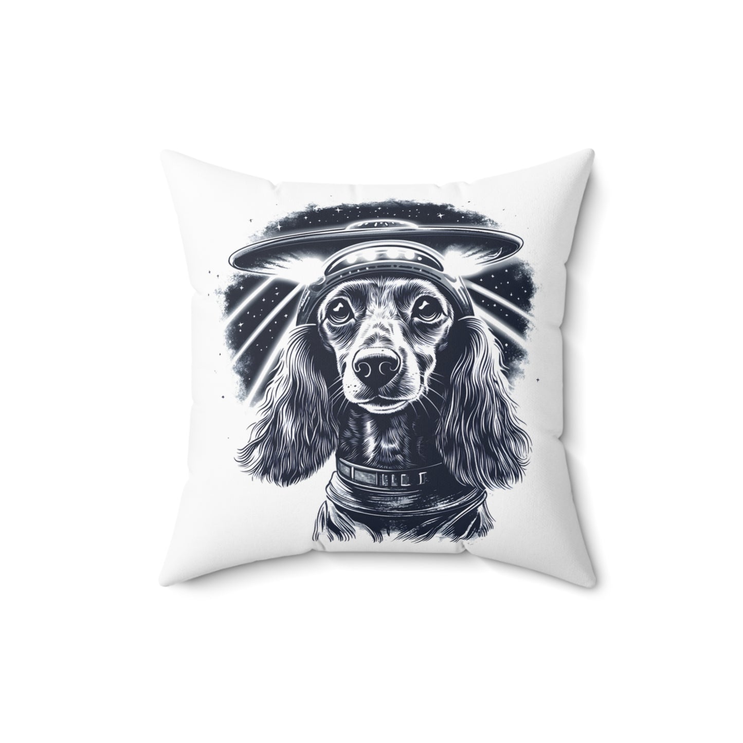 "Blue Beam" Long-Haired Dachshund Square Throw Pillow