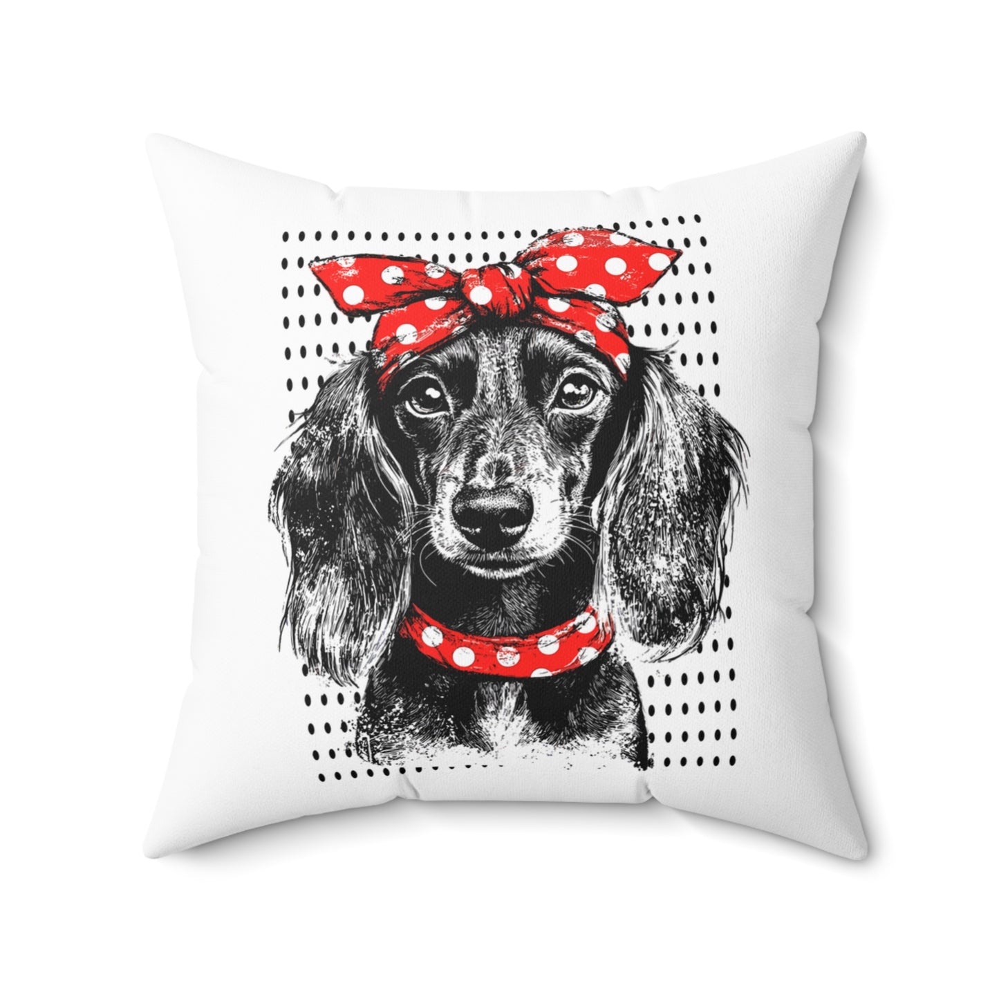 "Riveter" Long-Haired Dachshund Square Throw Pillow