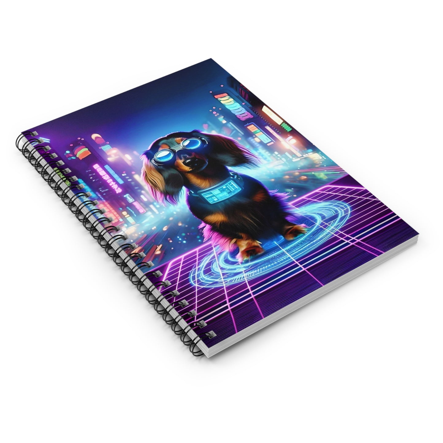 "The Circuit" Black & Tan Long-Haired Dachshund Ruled Line Spiral Notebook