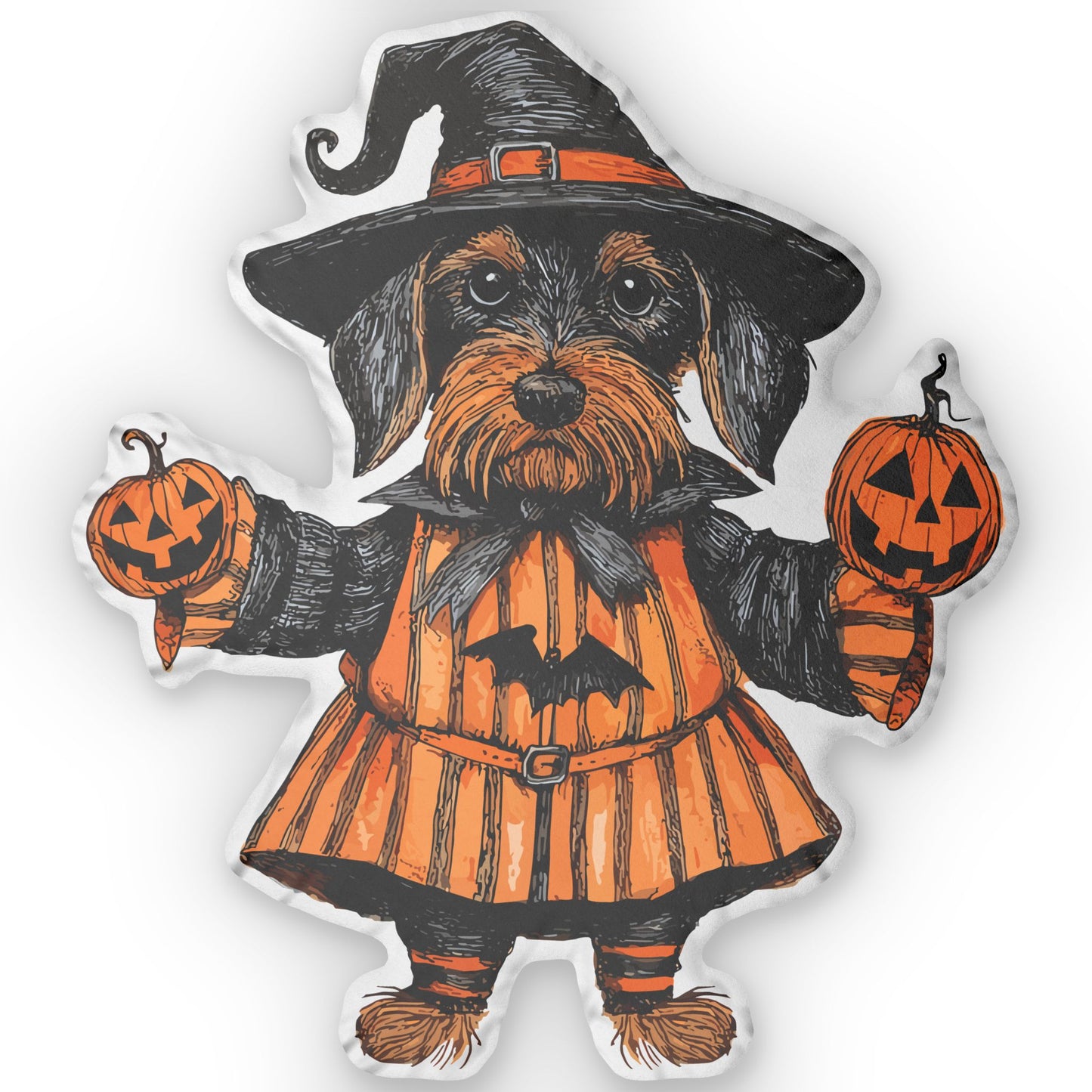 #35 Vintage Halloween Inspired Wire-Haired Dachshund Custom Shaped Pillow