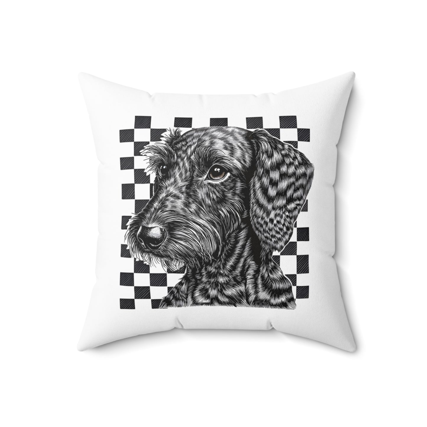 "Wired Check" Wire-Haired Dachshund Square Throw Pillow