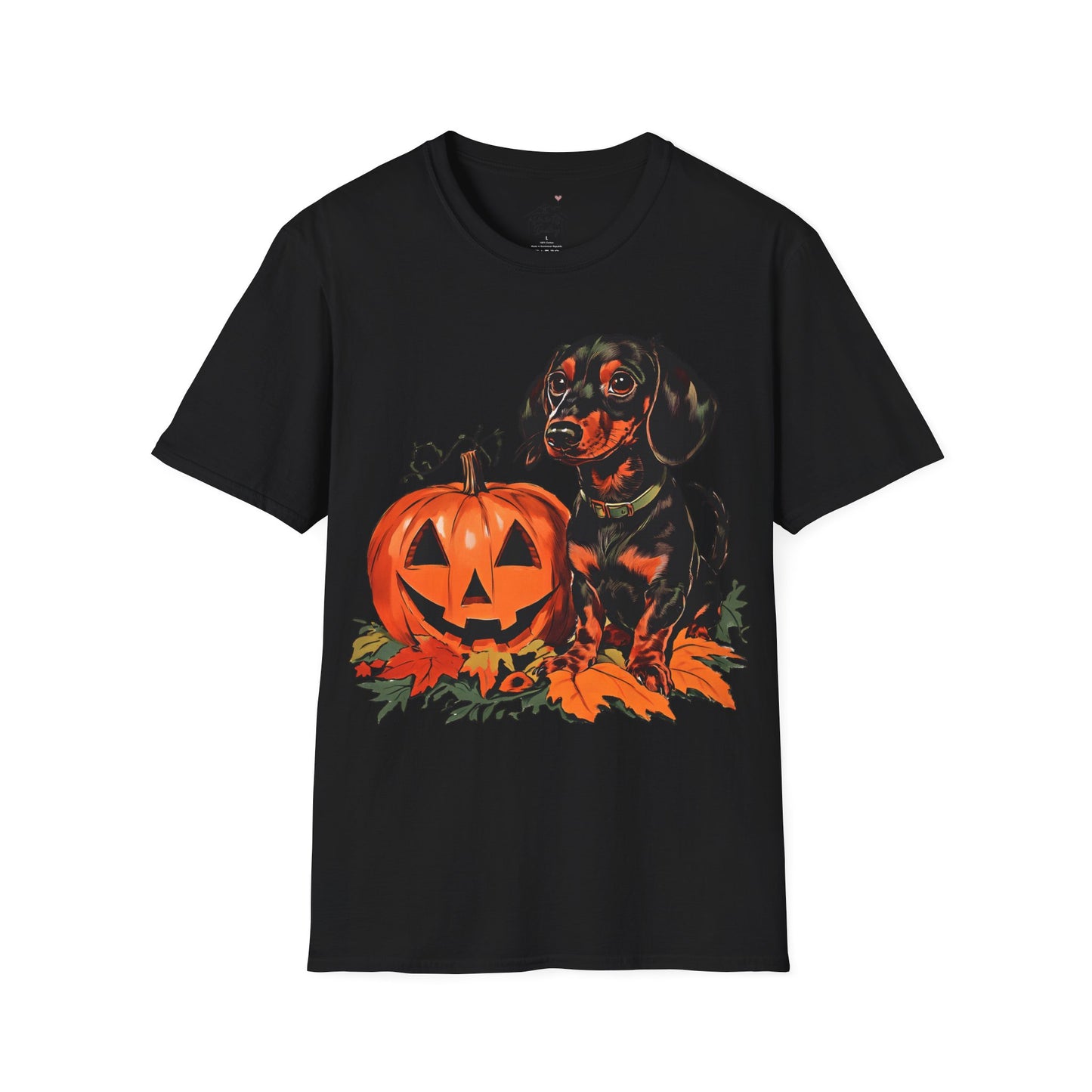 "Season's Greetings" Black and Tan Smooth-Haired Dachshund Halloween Unisex Softstyle T-Shirt