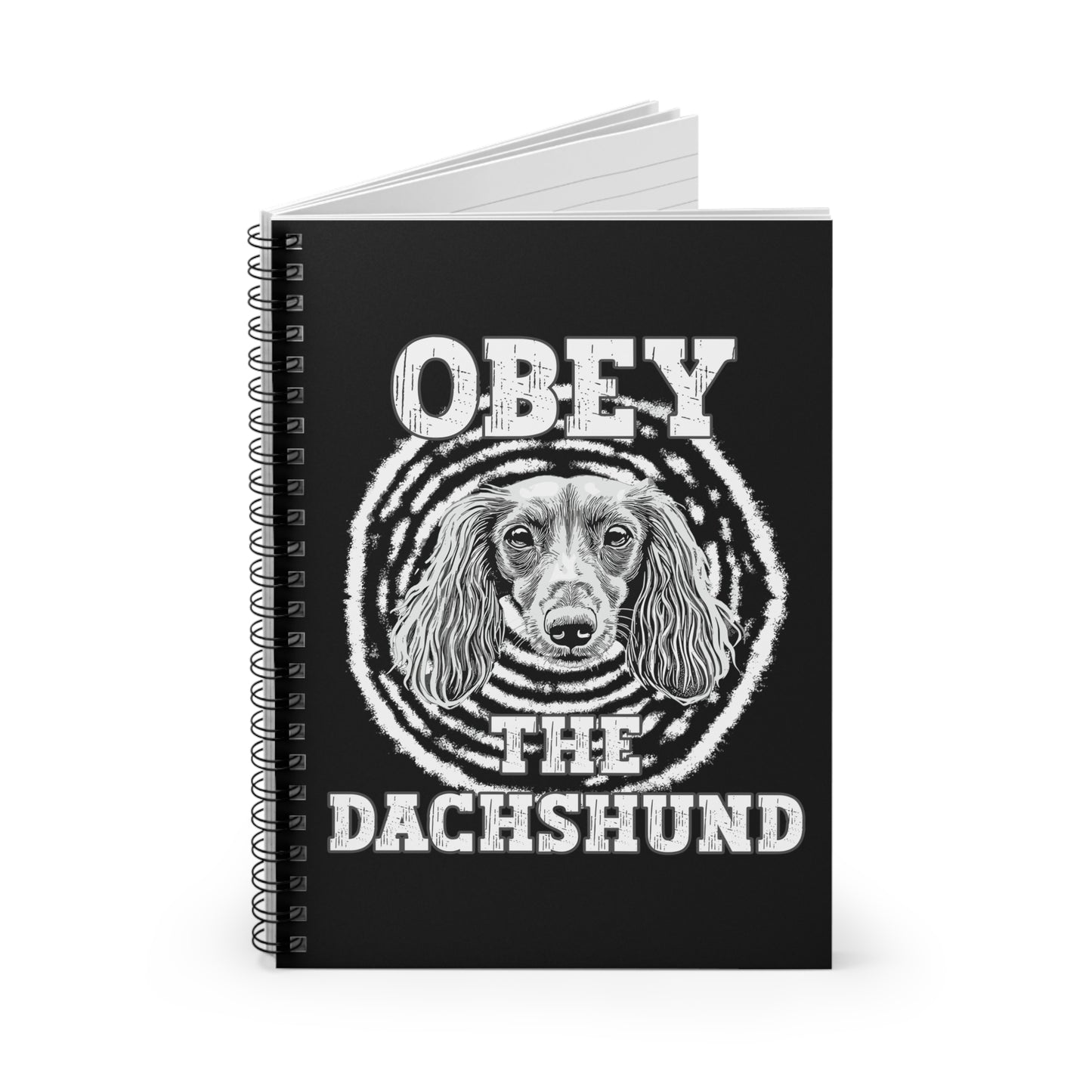 "Obey" Long-Haired Dachshund Ruled Line Spiral Notebook