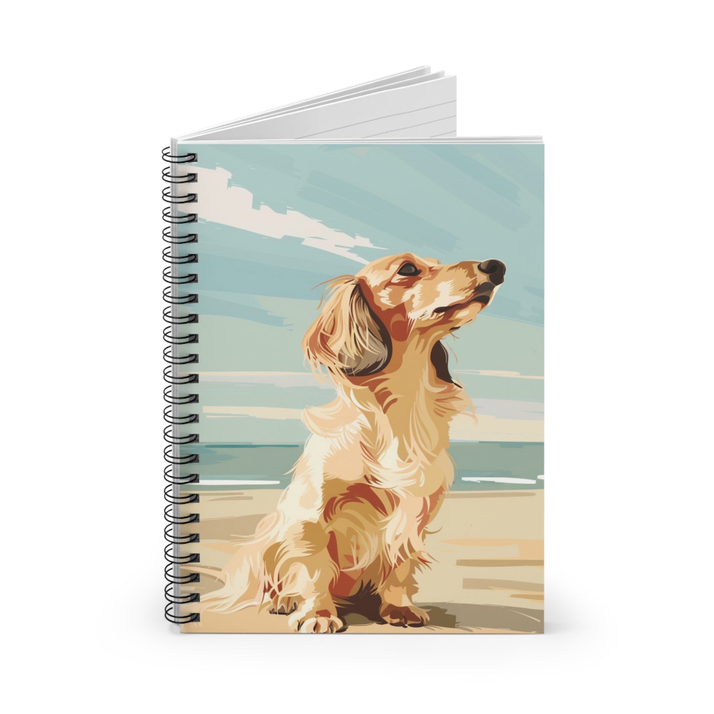 "Ocean Breeze" Cream-Colored Long-Haired Dachshund Ruled Line Spiral Notebook