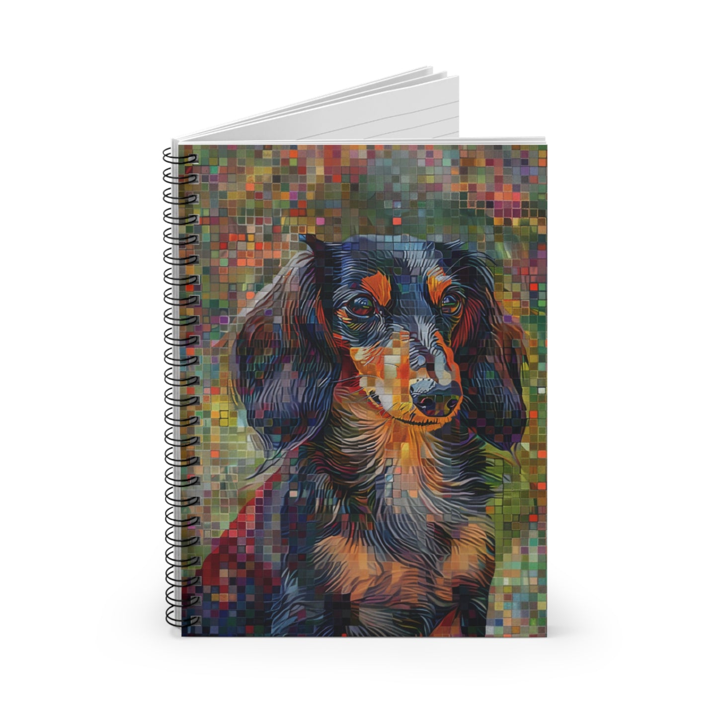 "Pixels" Black & Tan Long-Haired Dachshund Ruled Line Spiral Notebook