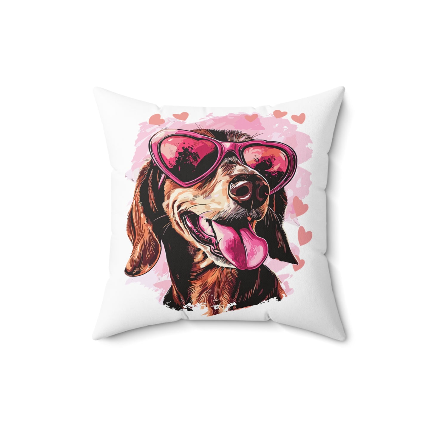 "Tanned Hearts" Tan Smooth-Haired Dachshund Square Throw Pillow