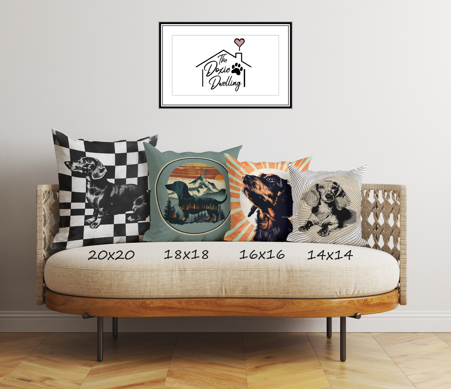 "Blue Beam" Long-Haired Dachshund Square Throw Pillow