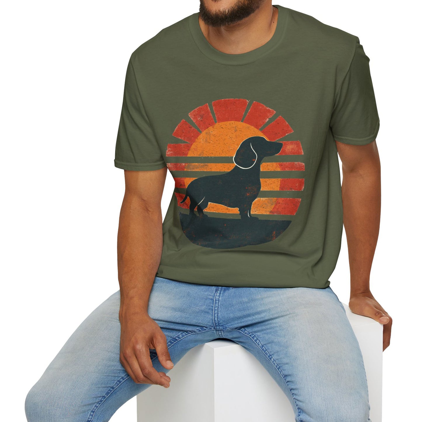 "Smooth Sunset" Smooth-Haired Dachshund Unisex Softstyle T-Shirt