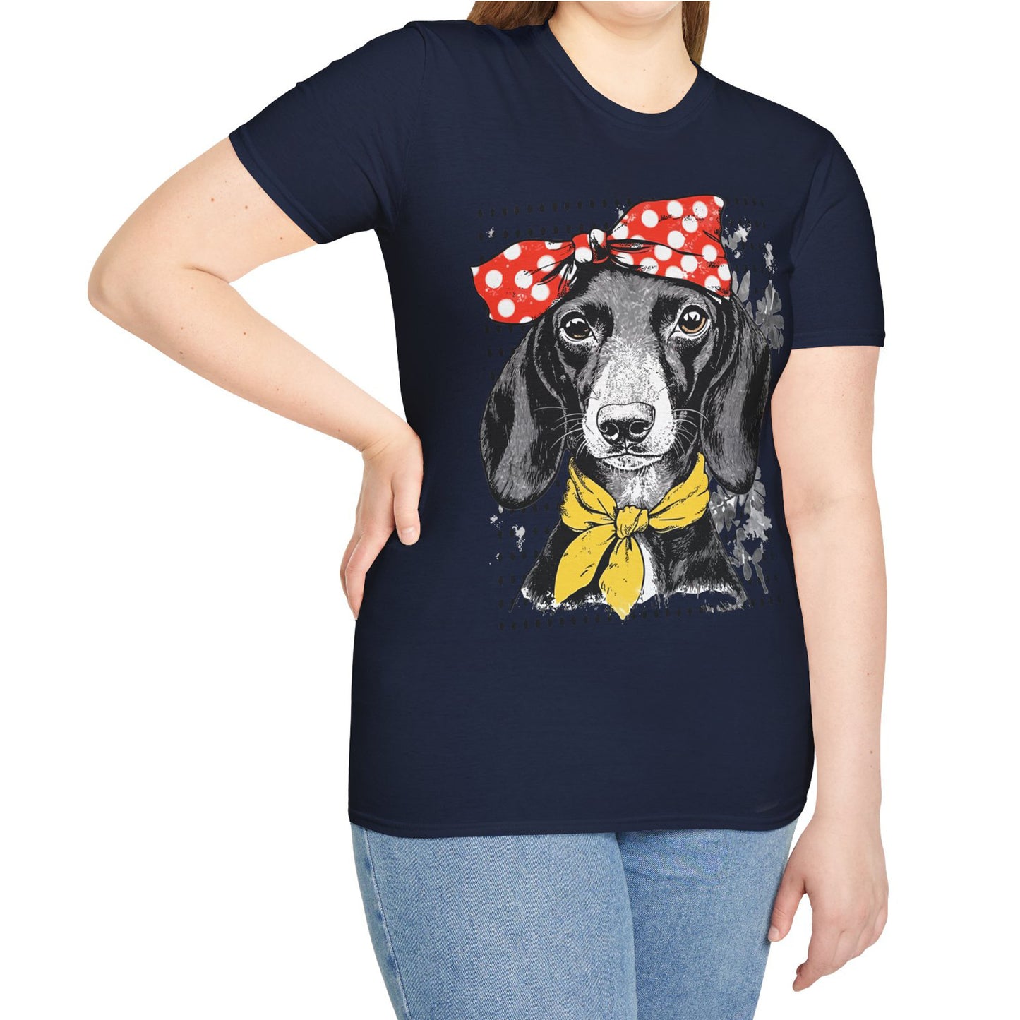 "Rosie" Black & Tan Smooth-Haired Dachshund Unisex Softstyle T-Shirt