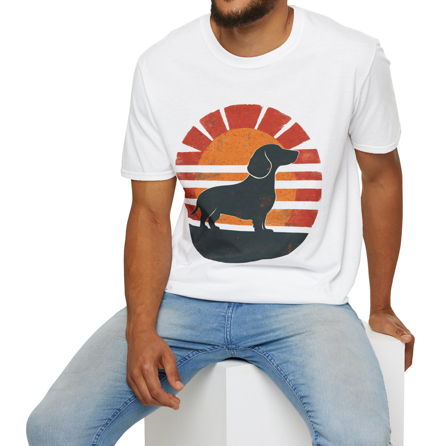 "Smooth Sunset" Smooth-Haired Dachshund Unisex Softstyle T-Shirt