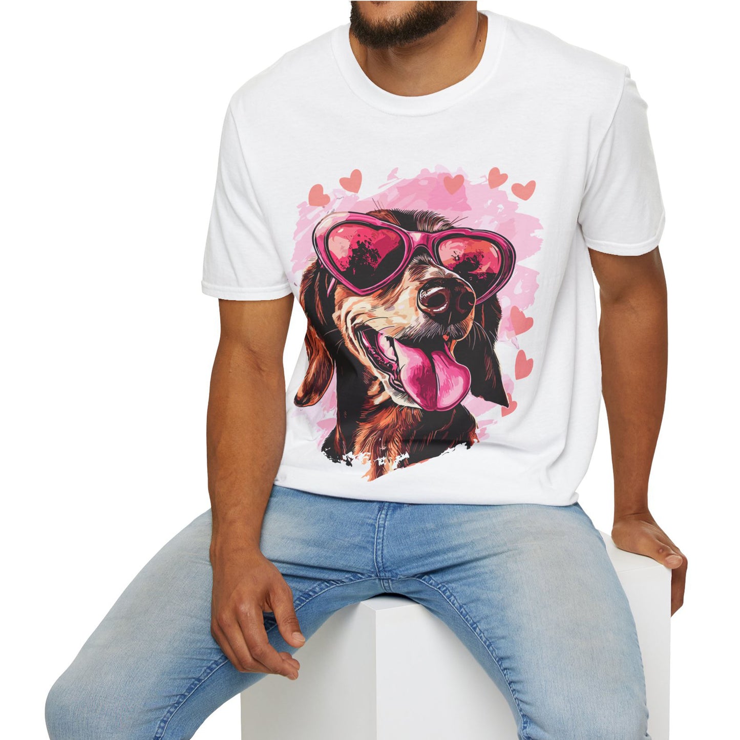 "Tanned Hearts" Tan Smooth-Haired Dachshund Unisex Softstyle T-Shirt
