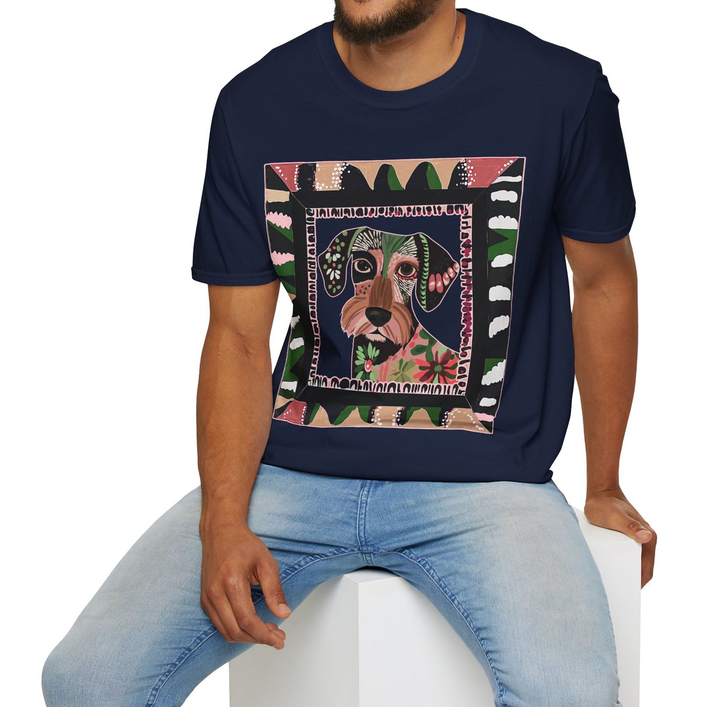 "Wired Wacky Frame" Wire-Haired Dachshund Unisex Softstyle T-Shirt