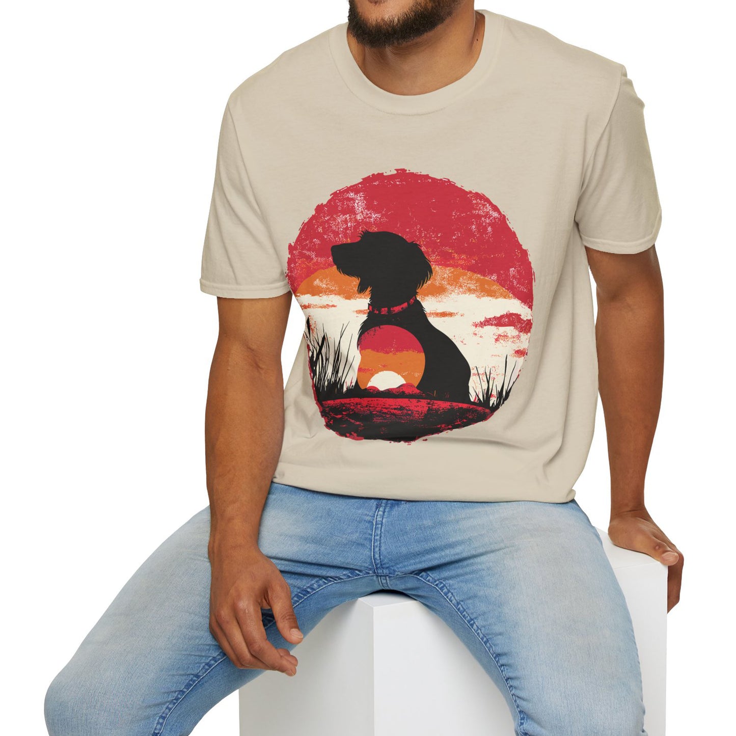 "Wired Sunset" Wire-Haired Dachshund Unisex Softstyle T-Shirt