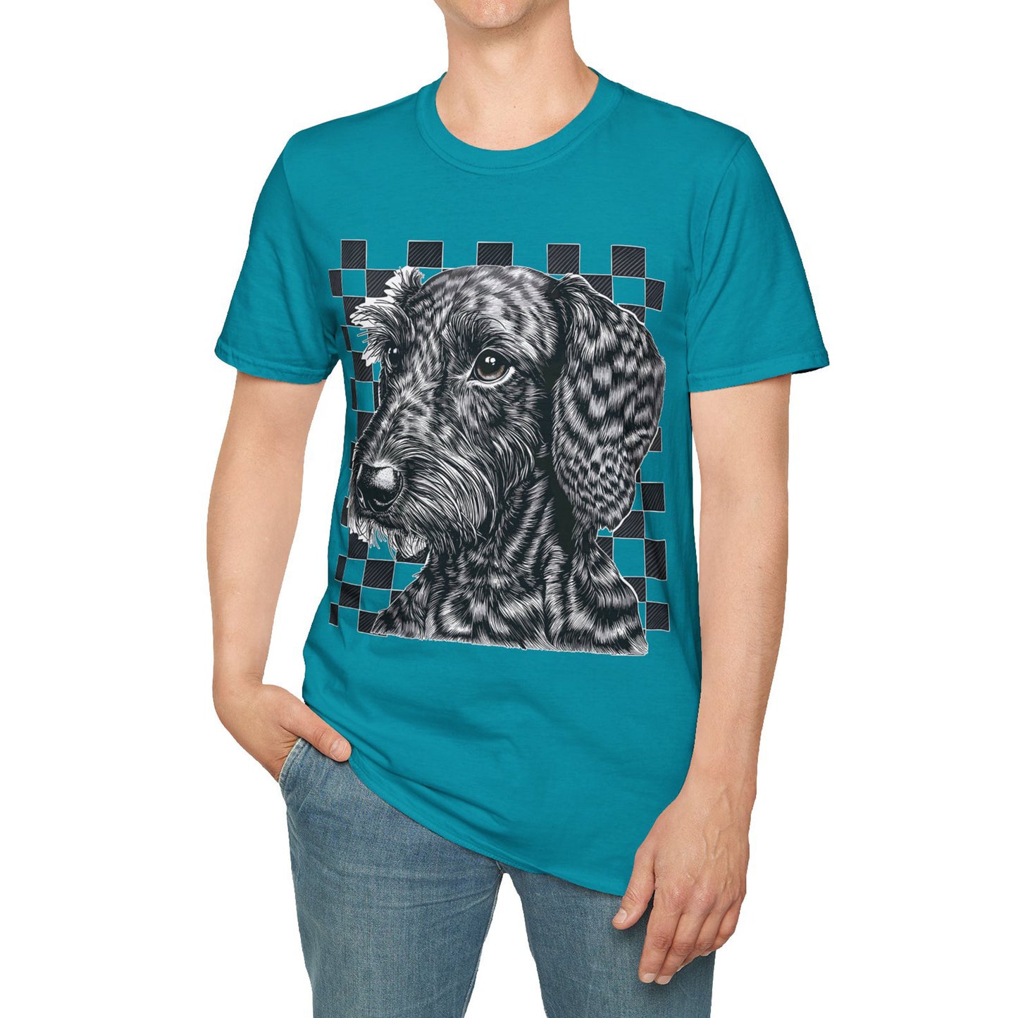 "Wired Check" Wire-Haired Dachshund Unisex Softstyle T-Shirt