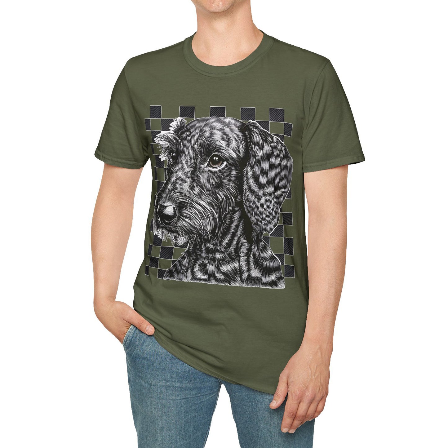 "Wired Check" Wire-Haired Dachshund Unisex Softstyle T-Shirt