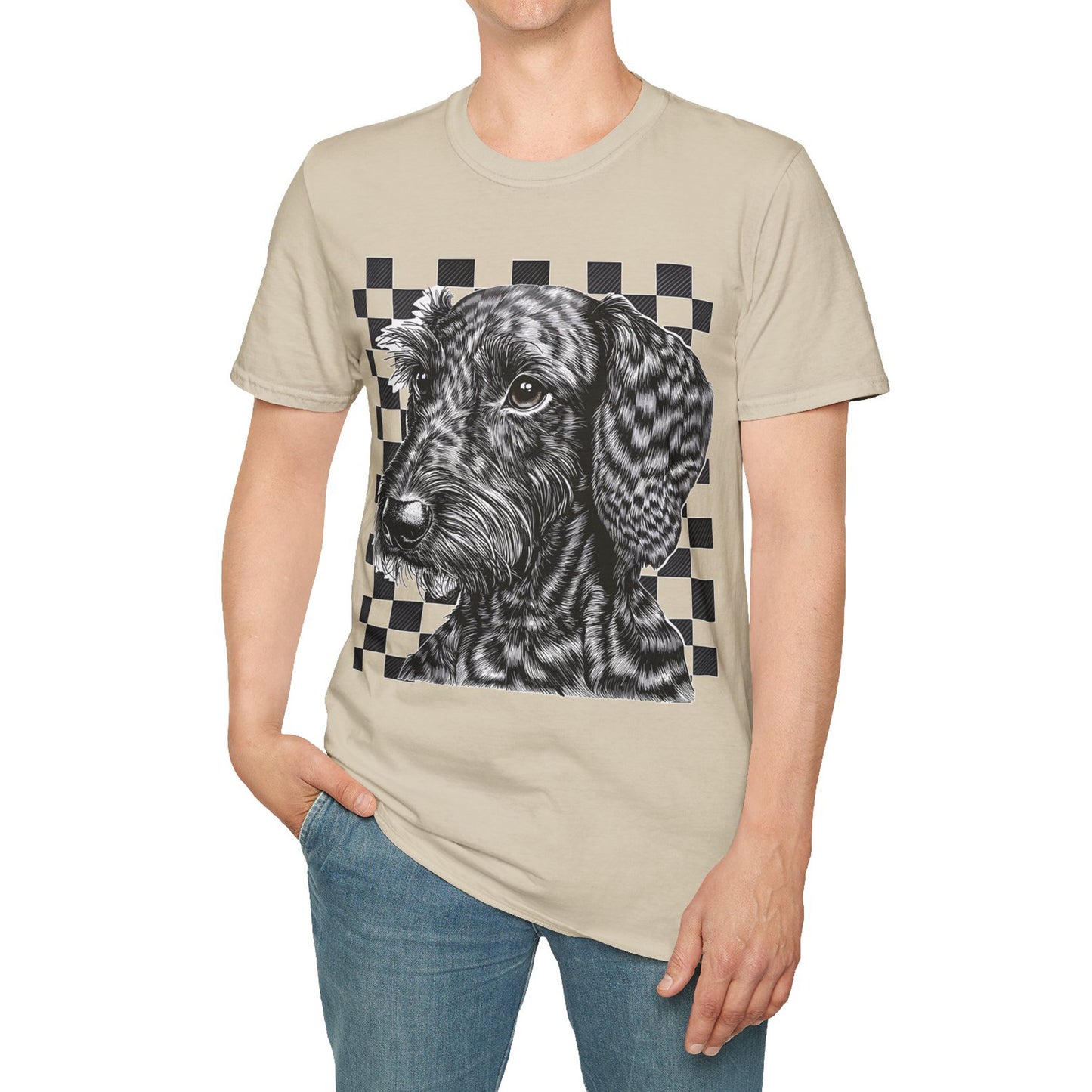 "Wired Check" Wire-Haired Dachshund Unisex Softstyle T-Shirt