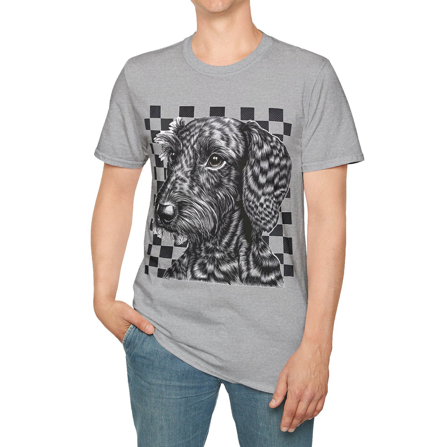 "Wired Check" Wire-Haired Dachshund Unisex Softstyle T-Shirt