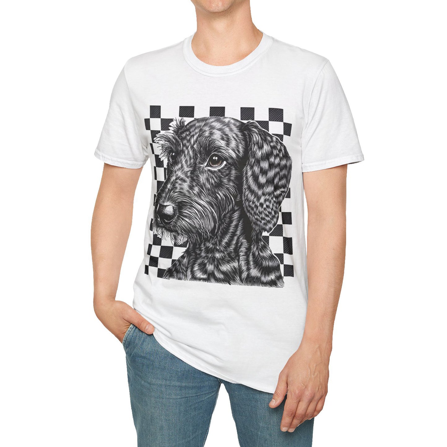 "Wired Check" Wire-Haired Dachshund Unisex Softstyle T-Shirt