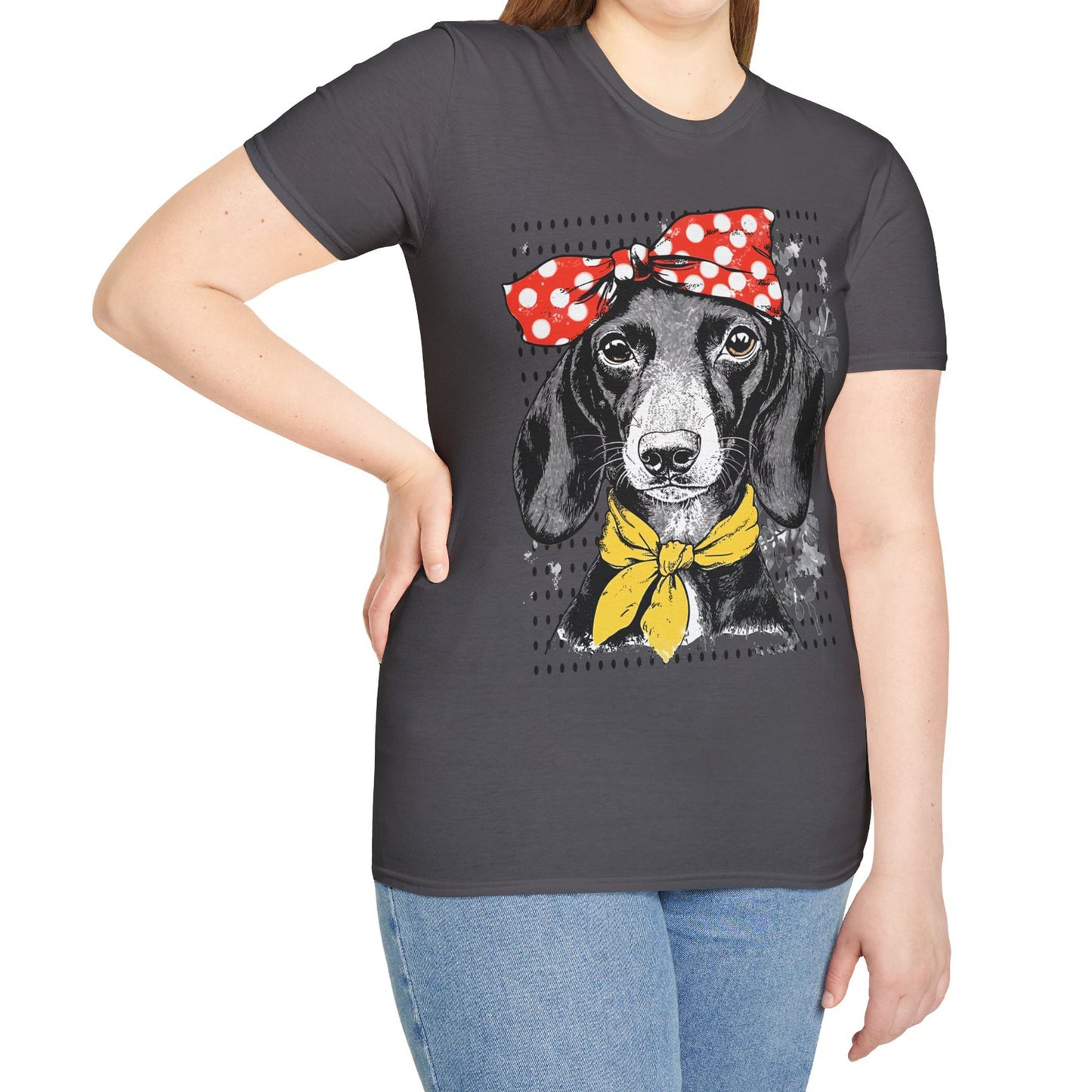 "Rosie" Black & Tan Smooth-Haired Dachshund Unisex Softstyle T-Shirt