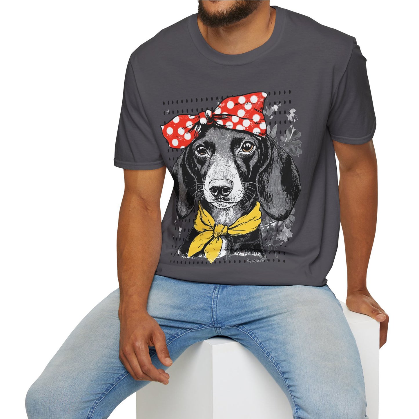 "Rosie" Black & Tan Smooth-Haired Dachshund Unisex Softstyle T-Shirt