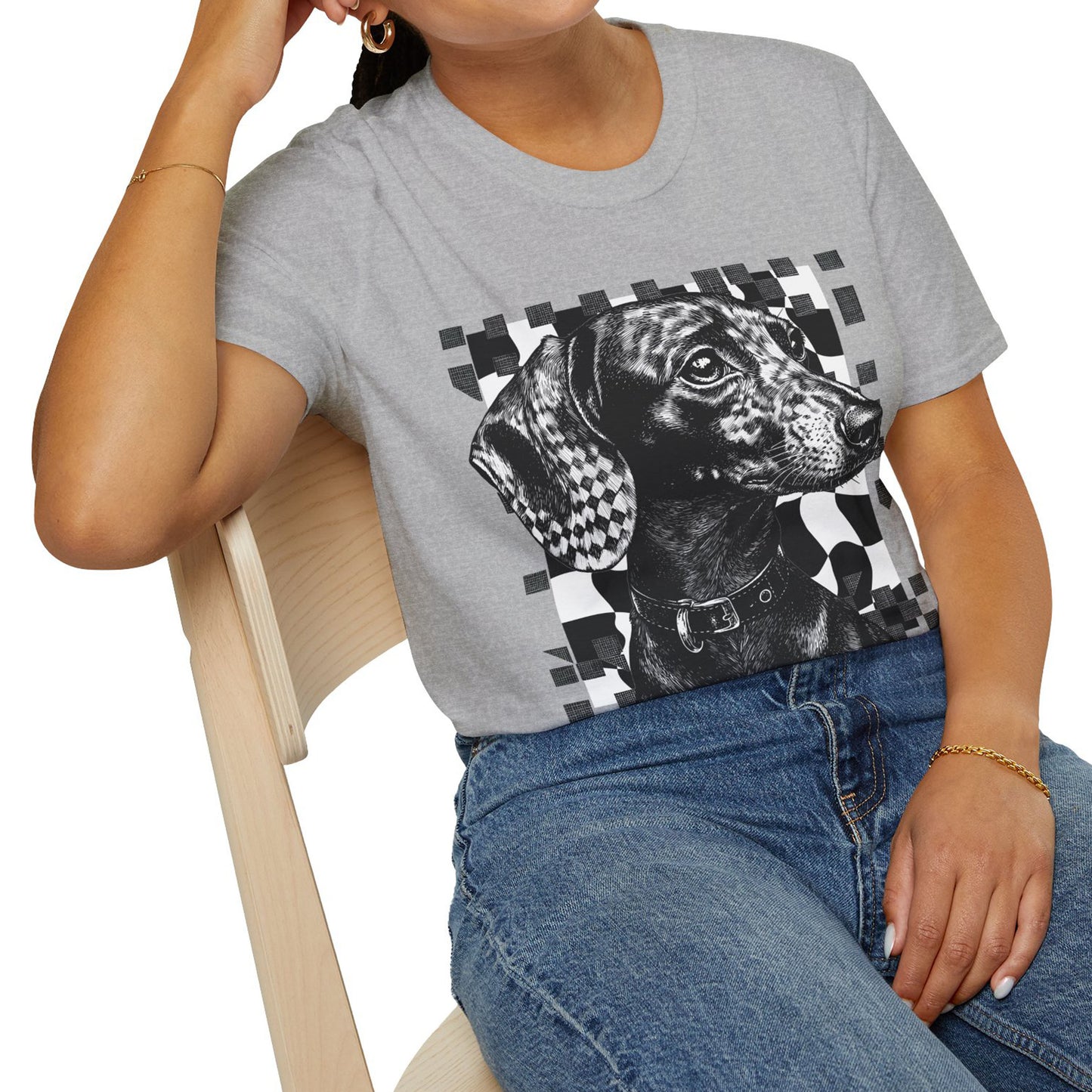 "Smooth Checked" Black & Tan Smooth-Haired Dachshund Unisex Softstyle T-Shirt