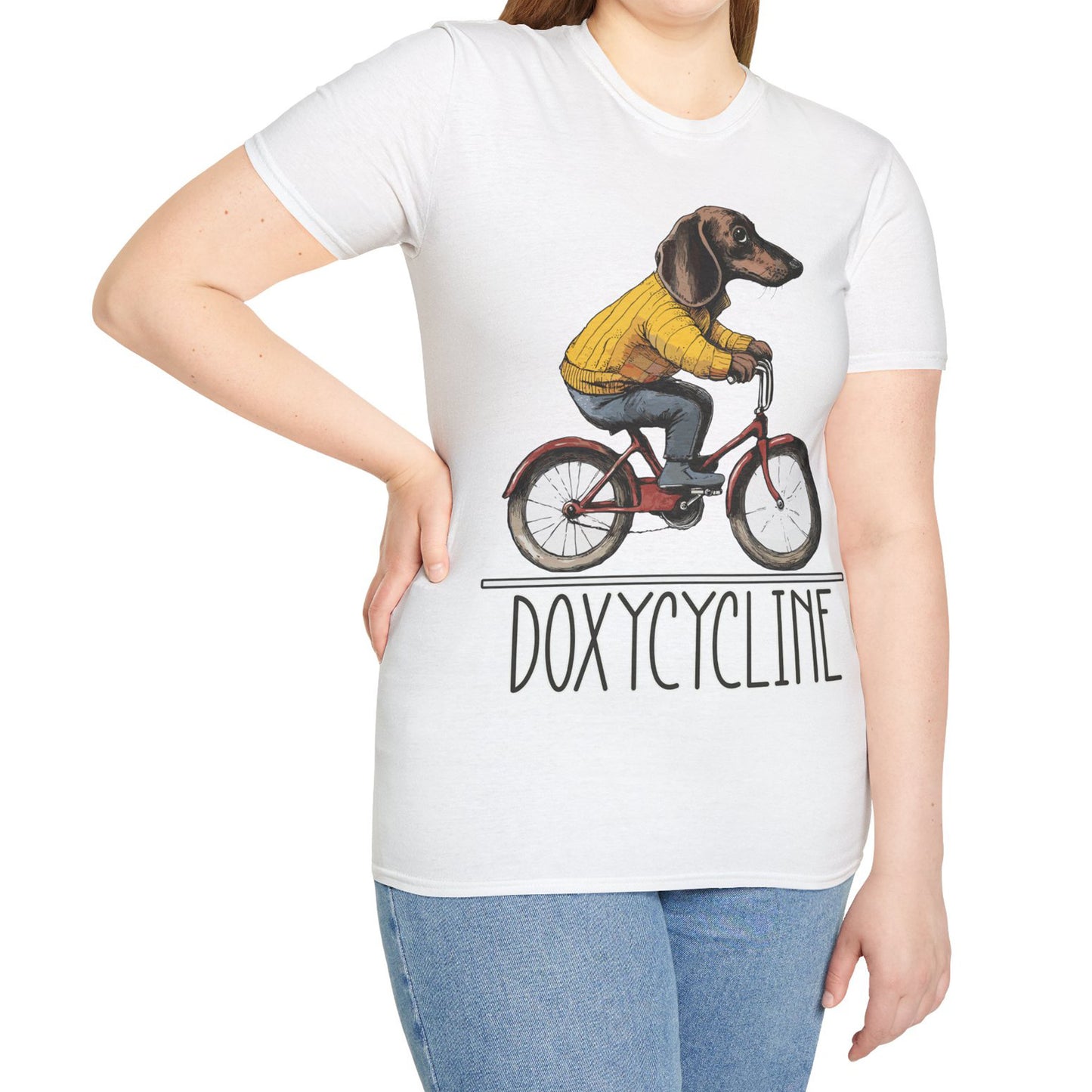 "Doxycycline" Tan Smooth-Haired Dachshund Unisex Softstyle T-Shirt