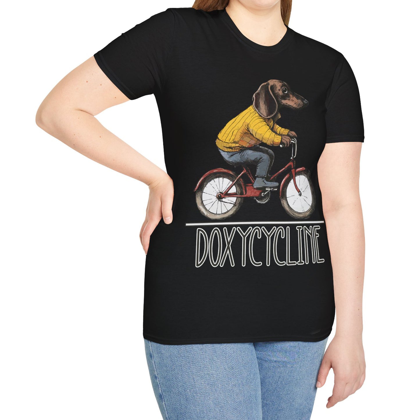 "Doxycycline" Tan Smooth-Haired Dachshund Unisex Softstyle T-Shirt