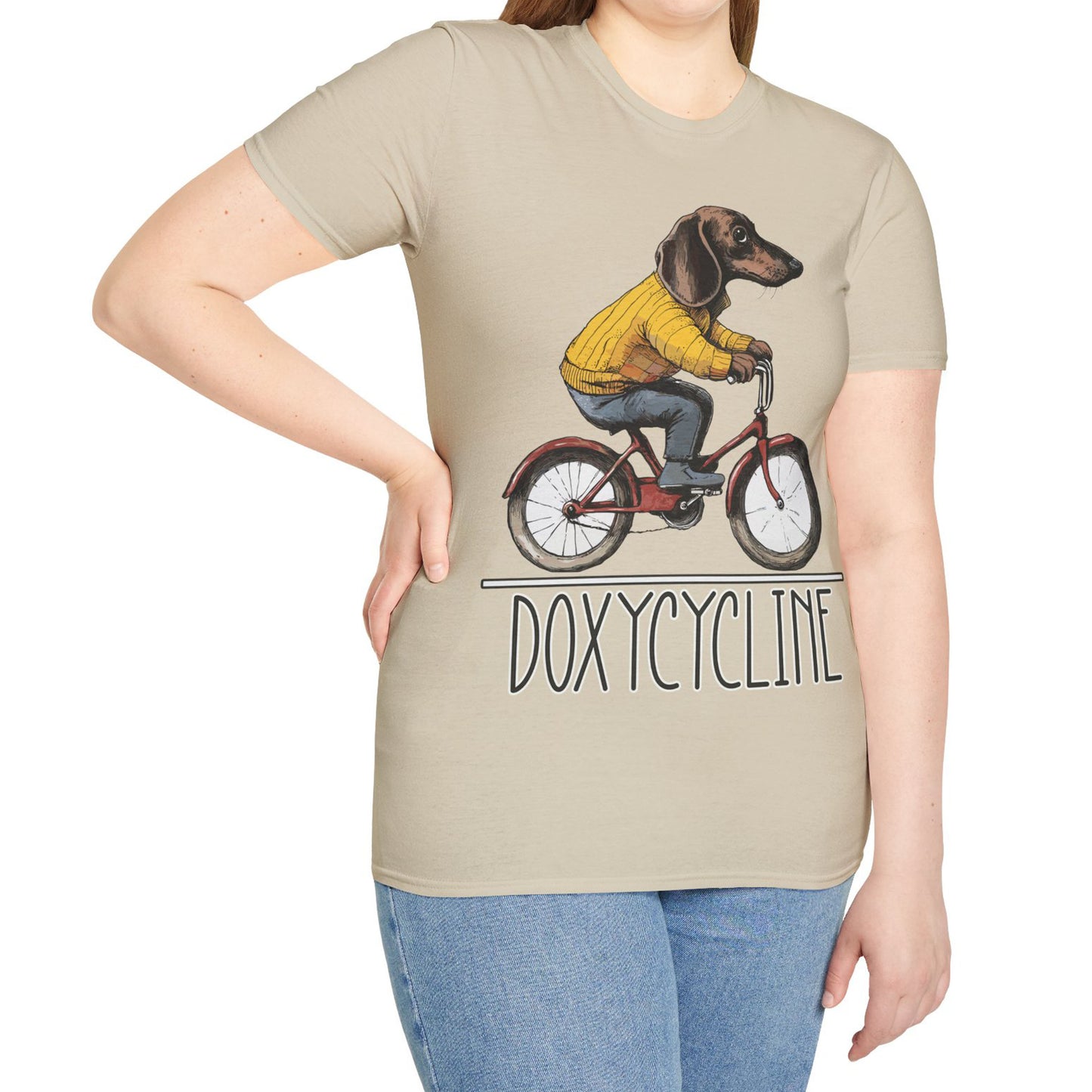 "Doxycycline" Tan Smooth-Haired Dachshund Unisex Softstyle T-Shirt