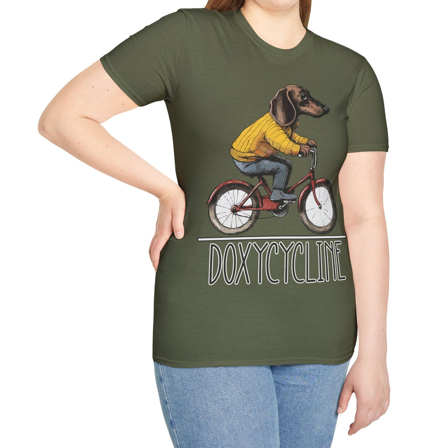 "Doxycycline" Tan Smooth-Haired Dachshund Unisex Softstyle T-Shirt
