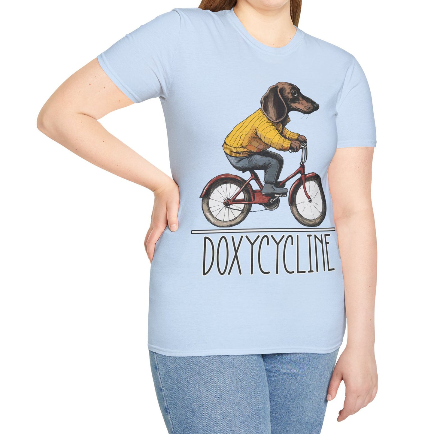 "Doxycycline" Tan Smooth-Haired Dachshund Unisex Softstyle T-Shirt